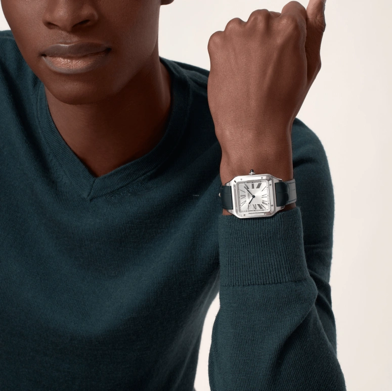 Cartier,Santos de Cartier 46.60x33.90mm,46.60x33.90mm,Stainless Steel,Silver,Handwound,36hours,In-house Caliber,WSSA0032