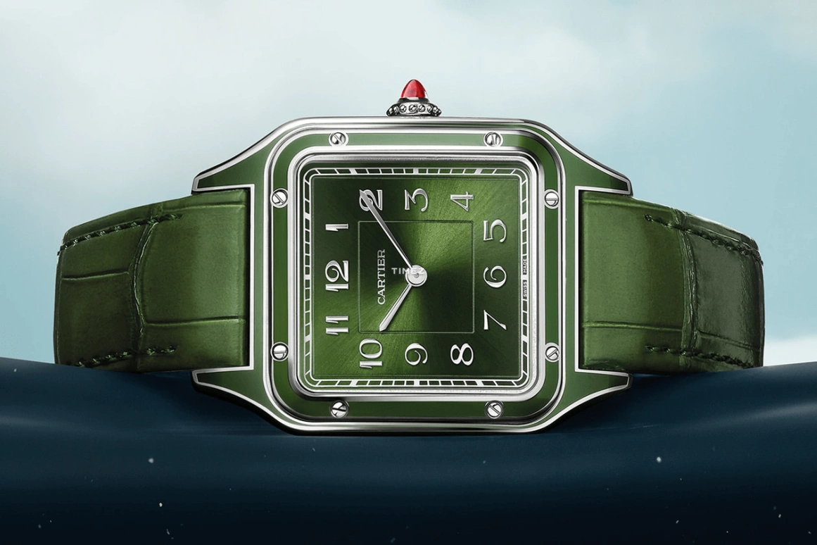 Cartier,Santos de Cartier 39.80mm,39.80mm,Platinum,Olive Green,Handwound,36hours,In-house Caliber,WGSA0096