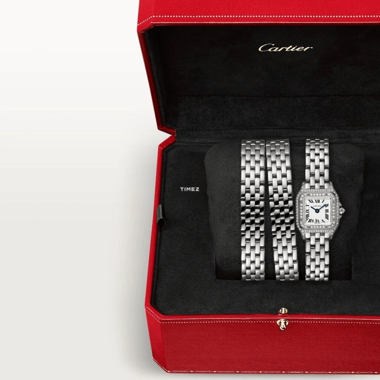 Cartier,Panthère de Cartier 20x25mm,20x25mm,White Gold,Silver,Quartz,Sapphire,Crystal Glass,Square,WJPN0011