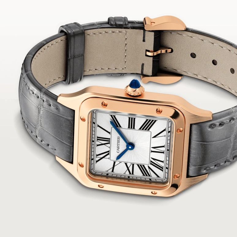 Cartier,Santos de Cartier 43.50x31.40mm,43.50x31.40mm,Rose Gold,Silver,Quartz,Sapphire,Crystal Glass,Square,WGSA0021