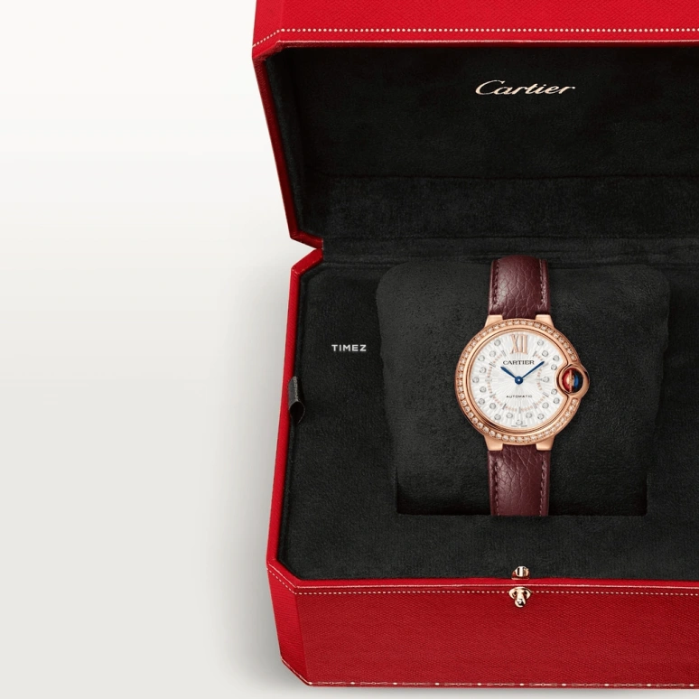 Cartier,Ballon Bleu de Cartier 33mm,33mm,Rose Gold,Silver,Automatic,Sapphire,Crystal Glass,Round,WJBB0084