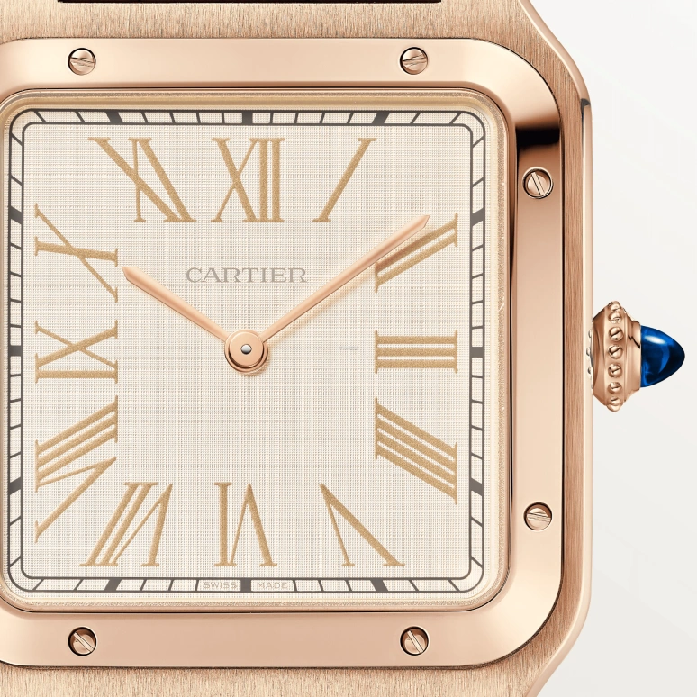 Cartier,Santos de Cartier 46.60x33.90mm,46.60x33.90mm,Rose Gold,Cream,Handwound,36hours,In-house Caliber,WGSA0112