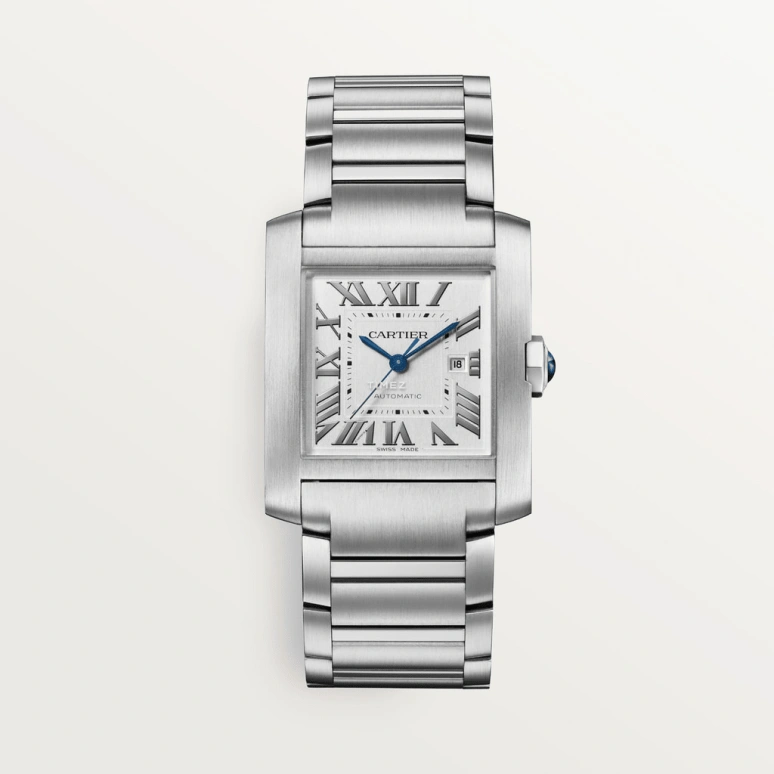 Cartier,Tank 36.70x30.50mm,36.70x30.50mm,Stainless Steel,Silver White,Automatic,Day,Sapphire,Crystal Glass,WSTA0067