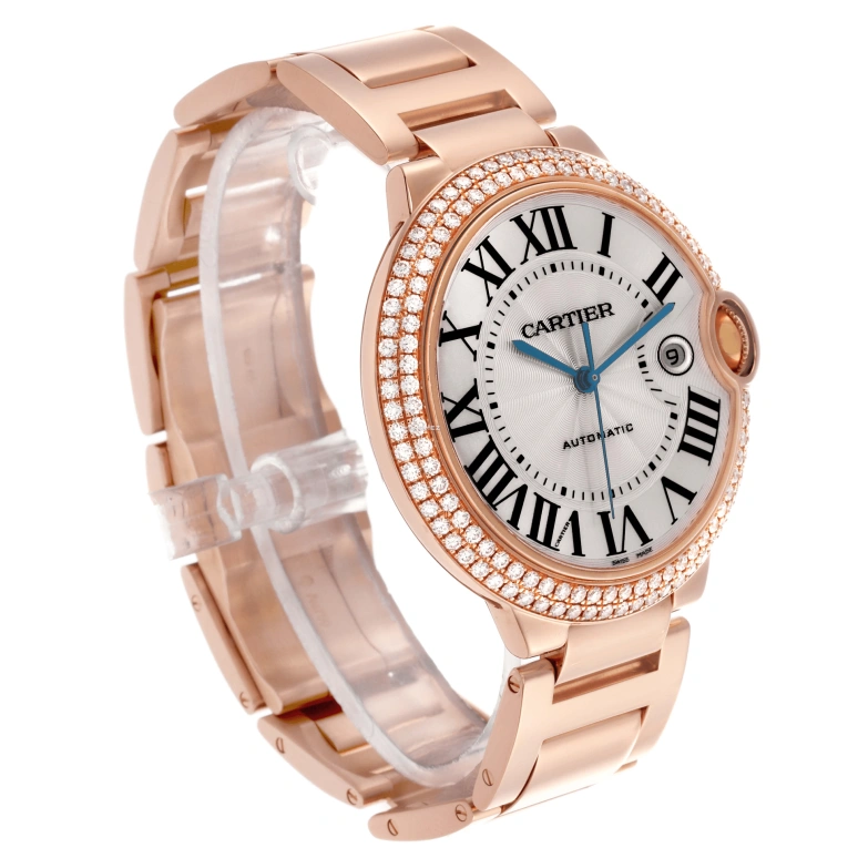 Cartier,Ballon Bleu de Cartier 42mm,42mm,Rose Gold,Silver,Automatic,Day,Sapphire,Crystal Glass,WE9008Z3