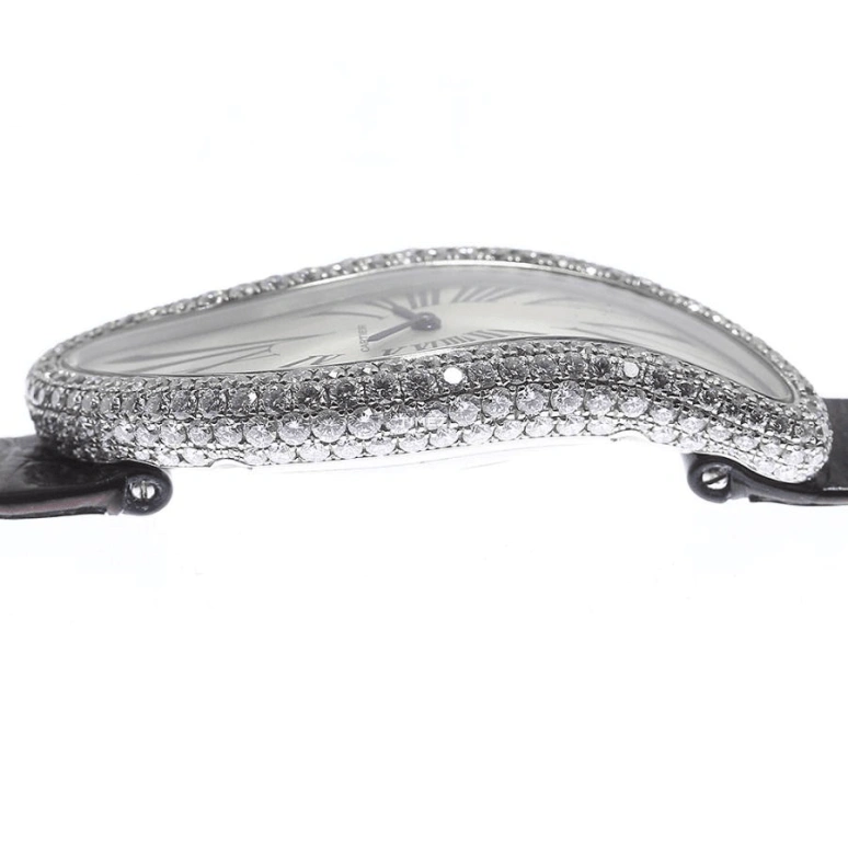 Cartier,Baignoire 47.25x22.90mm,47.25x22.90mm,White Gold,Silver,Handwound,In-house Caliber,Sapphire,Crystal Glass,WJ306004