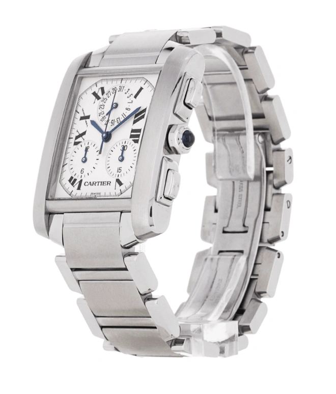 Cartier,Tank 37x28mm,37x28mm,Stainless Steel,White,Quartz,Chronograph,Day,W51001Q3