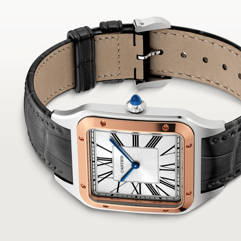 Cartier,Santos de Cartier 46.60x33.90mm,46.60x33.90mm,Stainless Steel,Rose Gold,Silver,Handwound,36hours,In-house Caliber,W2SA0017