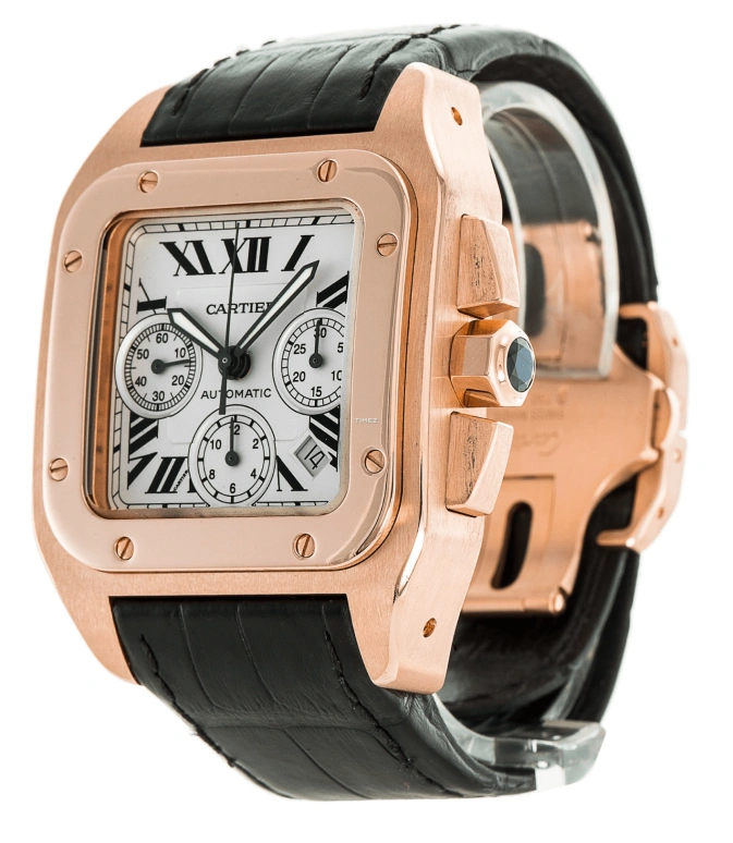 Cartier,Santos de Cartier 55mm,55mm,Rose Gold,White,Automatic,Chronograph,Day,W20131Y1