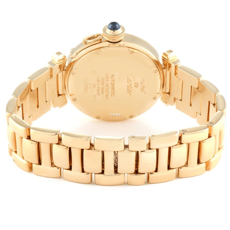 Cartier,Pasha de Cartier 35mm,35mm,Yellow Gold,Silver,Automatic,Day,Sapphire,Crystal Glass,WJ1110H9