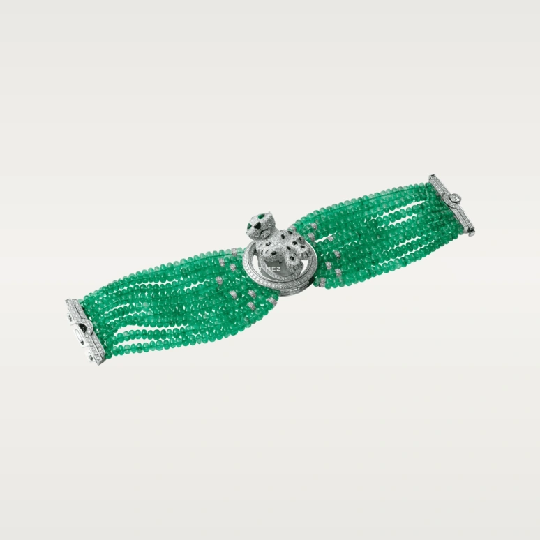 Cartier,High Jewelry Watches ,White Gold,Silver,Quartz,Silver,Green,Diamonds,Onyx,Emerald,HPI00543