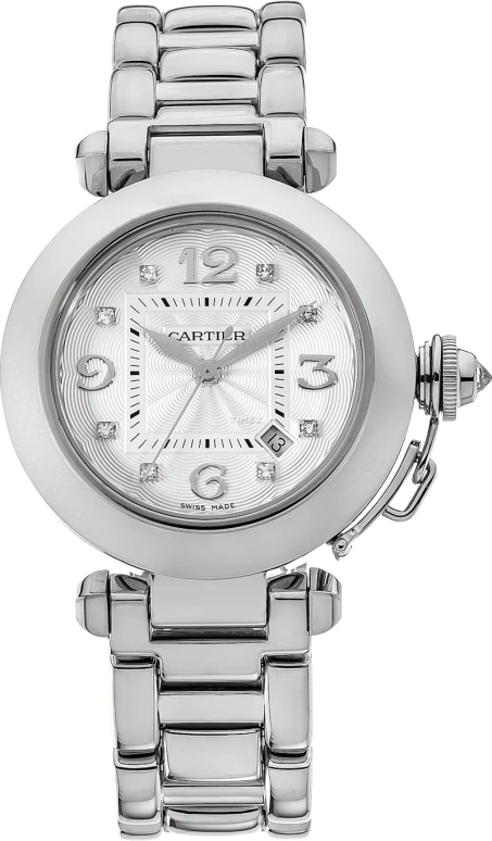 Cartier,Pasha de Cartier 32mm,32mm,White Gold,Silver,Automatic,Day,Sapphire,WJ1075M9