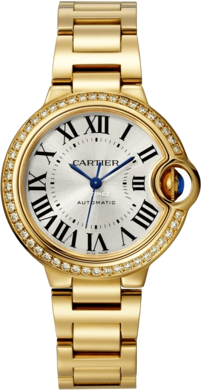 Cartier,Ballon Bleu de Cartier 33mm,33mm,Yellow Gold,Silver,Automatic,Sapphire,Crystal Glass,Round,WJBB0042