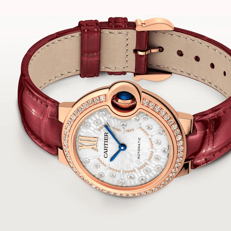 Cartier,Ballon Bleu de Cartier 33mm,33mm,Rose Gold,Silver,Automatic,Sapphire,Crystal Glass,Round,WJBB0080