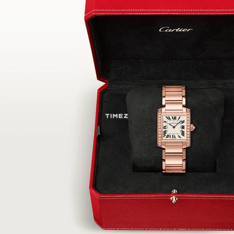 Cartier,Tank 30x25mm,30x25mm,Rose Gold,Silver,Quartz,Sapphire,Crystal Glass,Square,WJTA0023