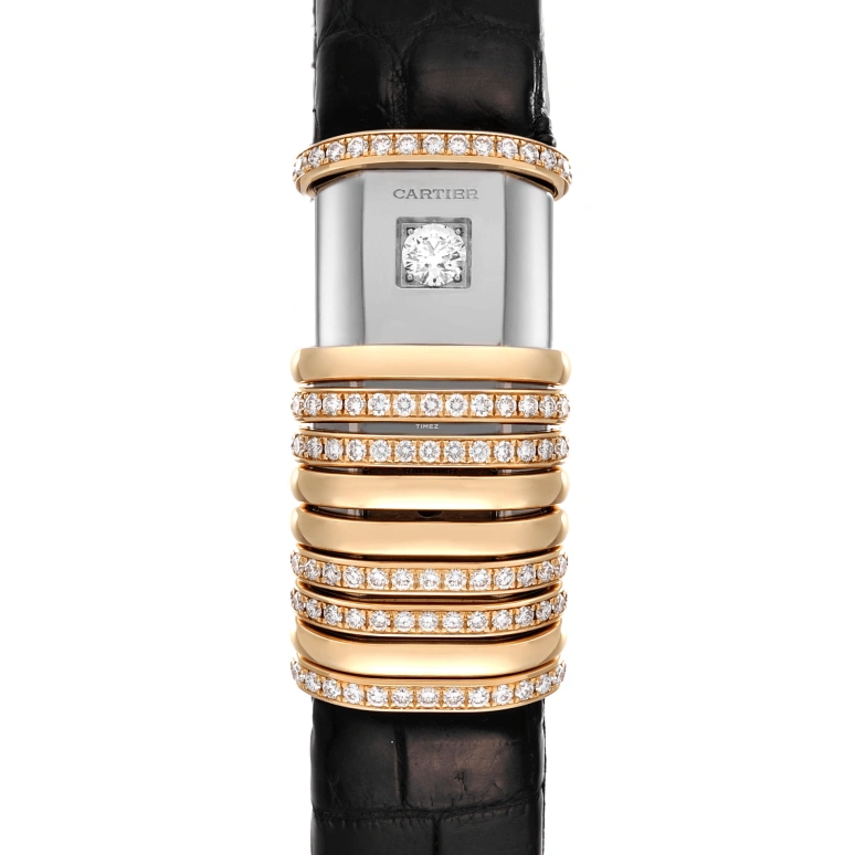 Cartier,Other 39x18mm,39x18mm,Yellow Gold,Titanium,Silver,Quartz,Sapphire,Crystal Glass,Rectangular,WT000150