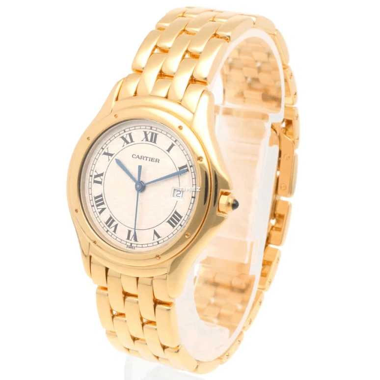 Cartier,Panthère de Cartier 33mm,33mm,Yellow Gold,Silver,Quartz,Day,Sapphire,Crystal Glass,887904