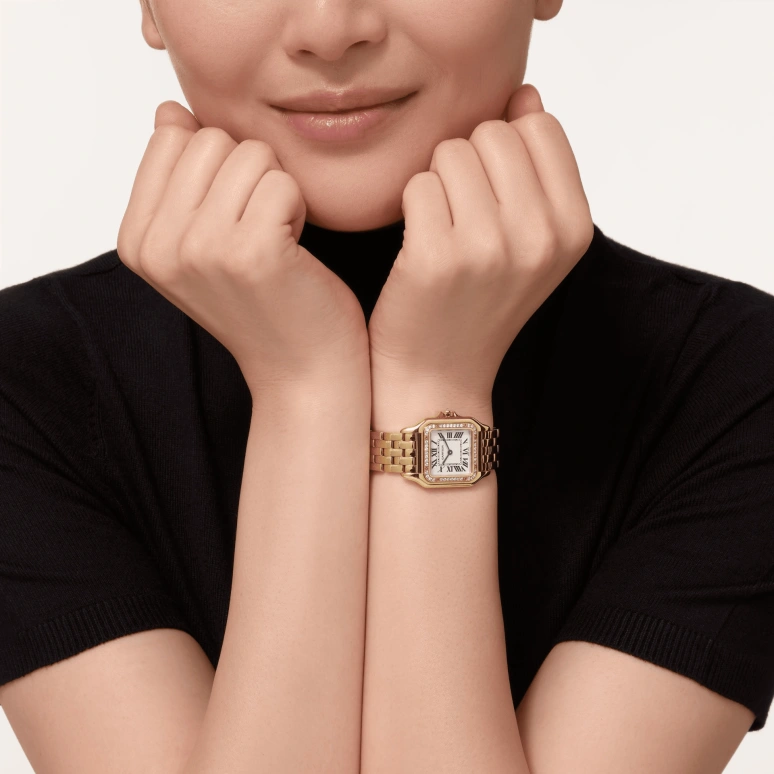 Cartier,Panthère de Cartier 27x36mm,27x36mm,Yellow Gold,Silver,Quartz,Sapphire,Crystal Glass,Square,WJPN0016