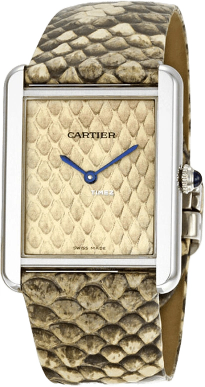 Cartier,Tank 34.80mm,34.80mm,Stainless Steel,Beige,Yellow,Quartz,In-house Caliber,Sapphire,Crystal Glass,W5200021