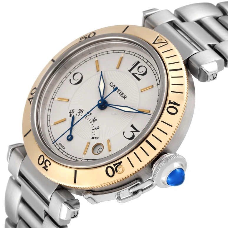 Cartier,Pasha de Cartier 38mm,38mm,Stainless Steel,Silver,Automatic,Day,Power Reserve Indicator,W31012H3