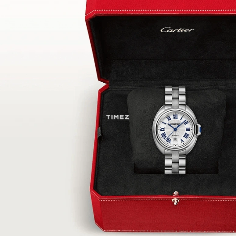 Cartier,Clé de Cartier 34.50x34.11mm,34.50x34.11mm,Stainless Steel,Silver,Automatic,Day,Sapphire,Crystal Glass,WSCL0005
