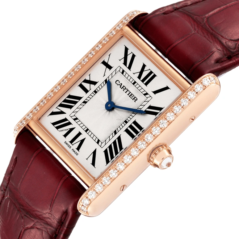 Cartier,Tank 33.70x25.50mm,33.70x25.50mm,Rose Gold,Silver,Handwound,In-house Caliber,Sapphire,Crystal Glass,WJTA0014