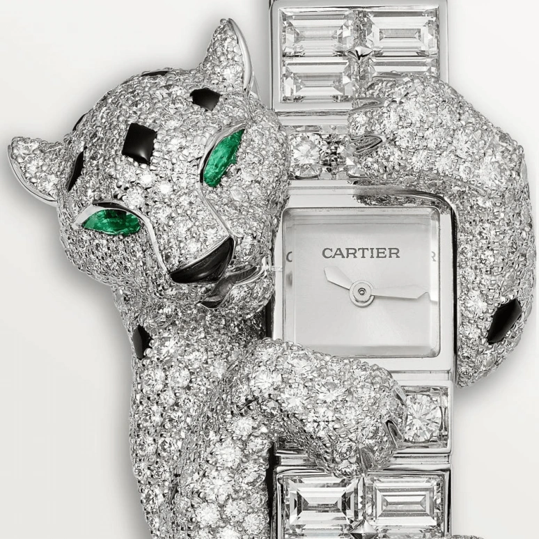 Cartier,Panthère Jewelry Watches 26.98x8mm,26.98x8mm,White Gold,Silver,Handwound,Sapphire,Crystal Glass,Square,HPI01367