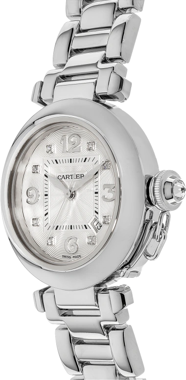 Cartier,Pasha de Cartier 32mm,32mm,White Gold,Silver,Automatic,Day,Sapphire,WJ1075M9