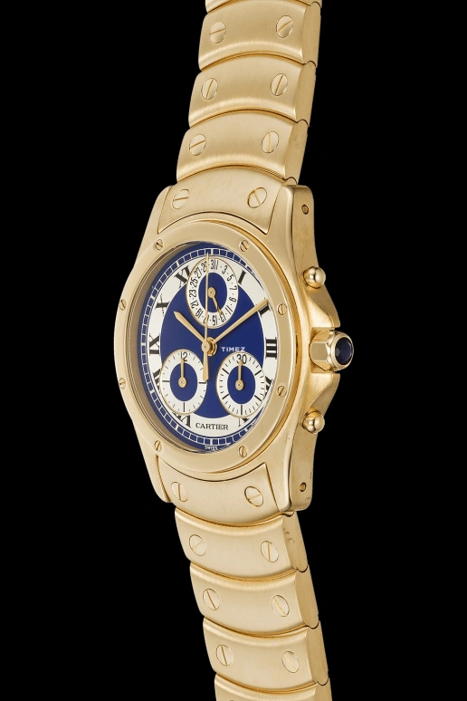 Cartier,Santos de Cartier 29mm,29mm,Yellow Gold,Silver,Blue,Quartz,Chronograph,Day,Rattrapante,W15078G1