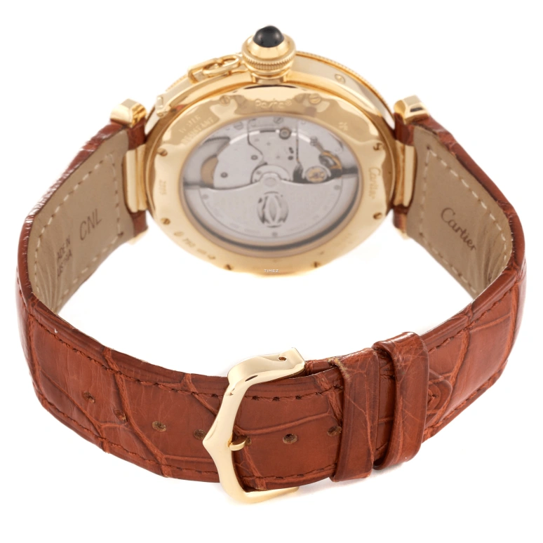 Cartier,Pasha de Cartier 38mm,38mm,Yellow Gold,Silver,Automatic,Day,Sapphire,Crystal Glass,W30144D1
