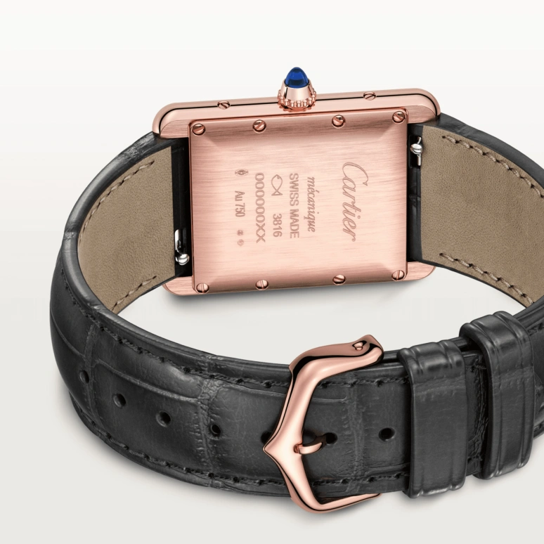 Cartier,Tank 33.70x25.50mm,33.70x25.50mm,Rose Gold,Grey,Handwound,Sapphire,Crystal Glass,Square,WGTA0092