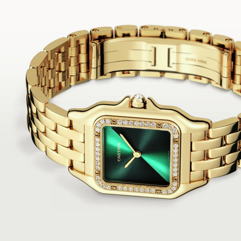 Cartier,Panthère de Cartier 25.40x38mm,25.40x38mm,Yellow Gold,Gradient,Green,Quartz,Sapphire,Crystal Glass,Square,WJPN0037