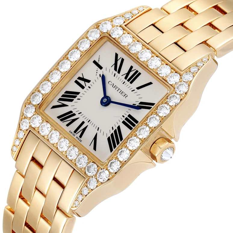 Cartier,Santos de Cartier 26mm,26mm,Yellow Gold,White,Quartz,Sapphire,Crystal Glass,Square,WF9002Y7