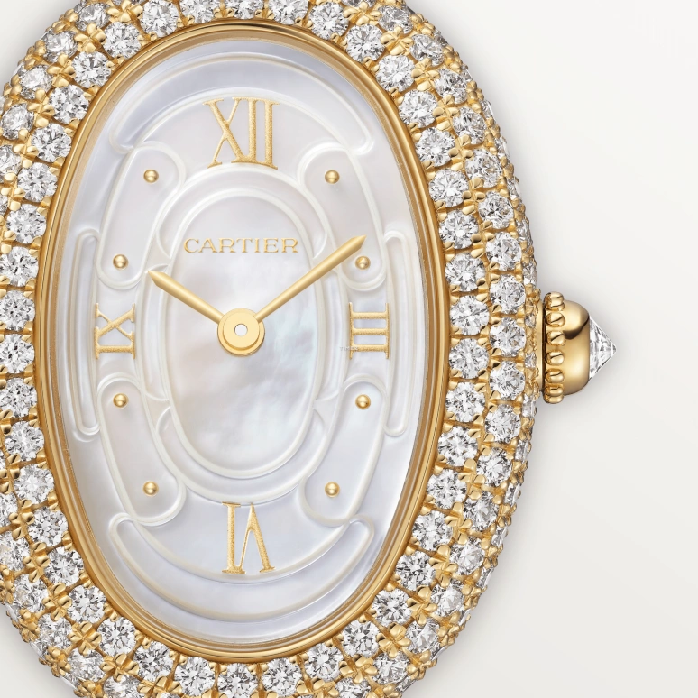 Cartier,Baignoire 31.40x23.10mm,31.40x23.10mm,Yellow Gold,White,Quartz,Sapphire,Crystal Glass,Oval,WJBA0043