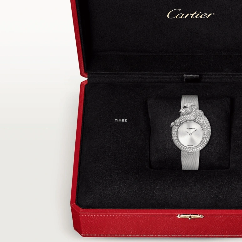 Cartier,High Jewelry Watches 33mm,33mm,White Gold,Silver,Quartz,In-house Caliber,Sapphire,Crystal Glass,HPI00341