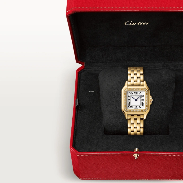 Cartier,Panthère de Cartier 27x36mm,27x36mm,Yellow Gold,Silver,Quartz,Sapphire,Crystal Glass,Square,WJPN0066
