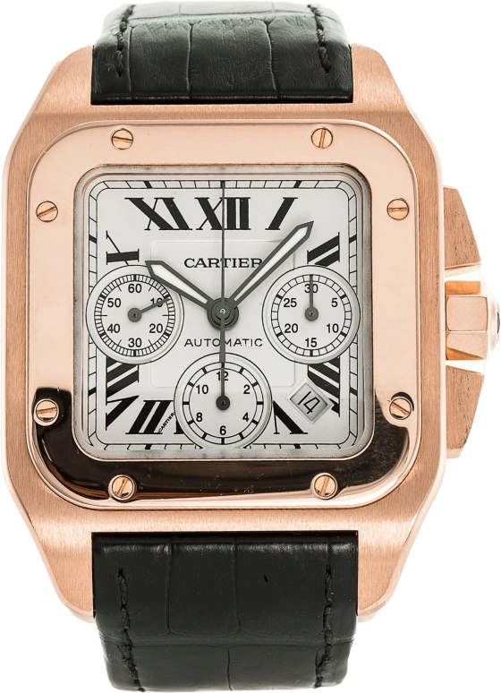 Cartier,Santos de Cartier 55mm,55mm,Rose Gold,White,Automatic,Chronograph,Day,W20131Y1