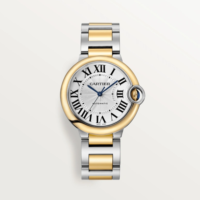 Cartier,Ballon Bleu de Cartier 36mm,36mm,Stainless Steel,Yellow Gold,Silver,Automatic,Sapphire,Crystal Glass,Round,W2BB0038