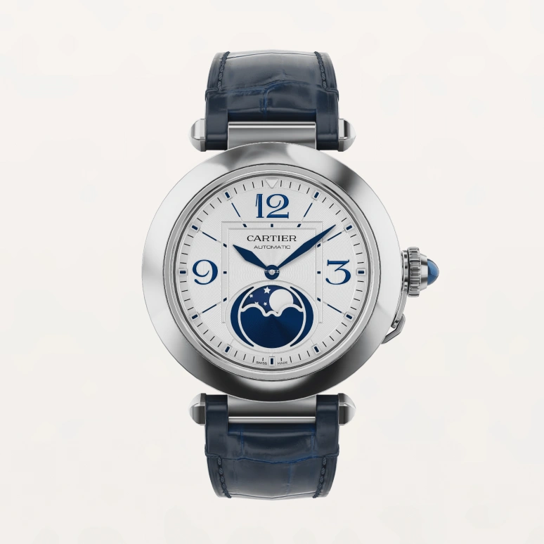 Cartier,Pasha de Cartier 41mm,41mm,Stainless Steel,Silver,Automatic,Moonphase,In-house Caliber,WSPA0030