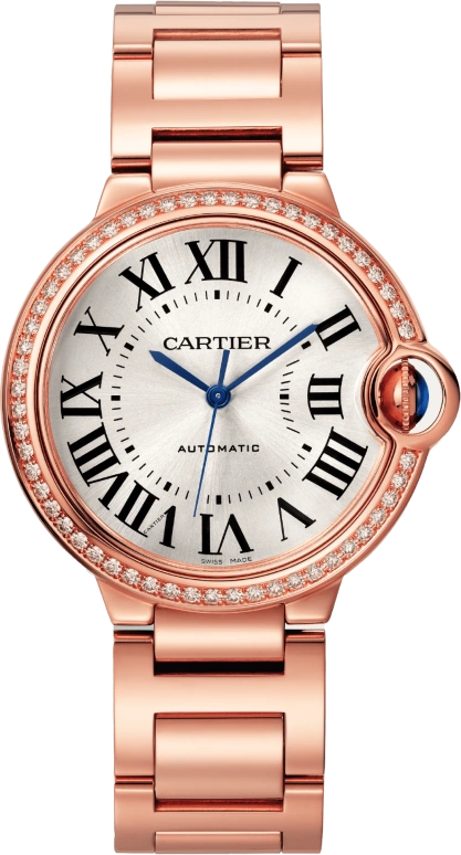 Cartier,Ballon Bleu de Cartier 36mm,36mm,Rose Gold,Silver,Automatic,Sapphire,Crystal Glass,Round,WJBB0064