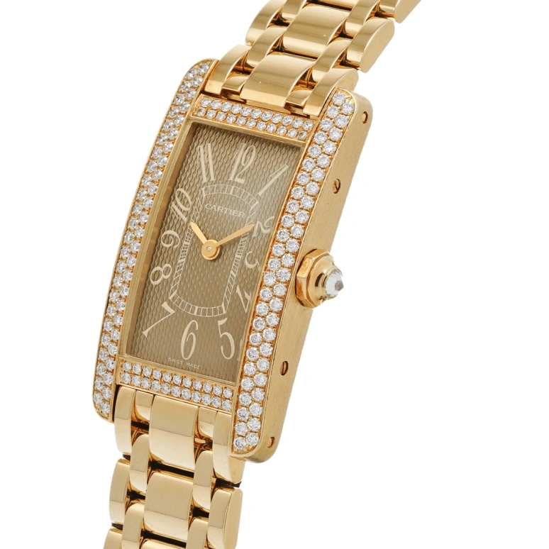 Cartier,Tank 34.50mm,34.50mm,Yellow Gold,Brown,Quartz,Sapphire,Crystal Glass,Rectangular,WB7056K2