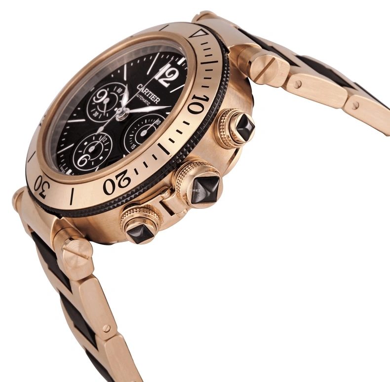 Cartier,Pasha de Cartier 42.50mm,42.50mm,Rose Gold,Black,Handwound,Chronograph,Day,W301980M