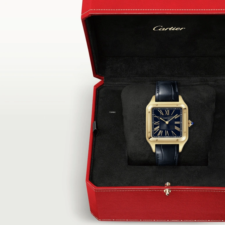 Cartier,Santos de Cartier 43.50x31.40mm,43.50x31.40mm,Yellow Gold,Blue,Quartz,Sapphire,Crystal Glass,Square,WGSA0077