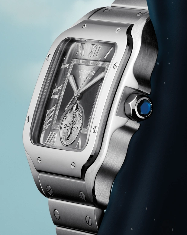 Cartier,Santos de Cartier 40.20x47.50mm,40.20x47.50mm,Stainless Steel,Grey,Coal Gray,Automatic,Day,Dule Time,WSSA0076