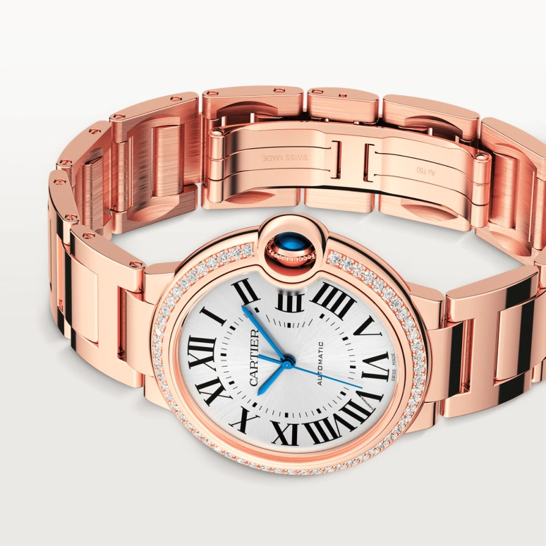 Cartier,Ballon Bleu de Cartier 36mm,36mm,Rose Gold,Silver,Automatic,Sapphire,Crystal Glass,Round,WJBB0064