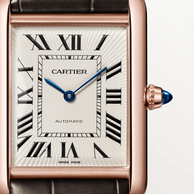 Cartier,Tank 38.10x27.75mm,38.10x27.75mm,Rose Gold,Silver,Automatic,In-house Caliber,Sapphire,Crystal Glass,WGTA0346