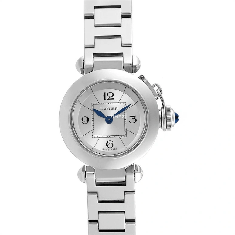 Cartier,Pasha de Cartier 27mm,27mm,Stainless Steel,Silver,Quartz,In-house Caliber,Sapphire,Crystal Glass,W3140007