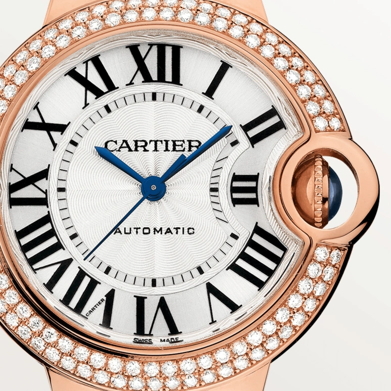 Cartier,Ballon Bleu de Cartier 33mm,33mm,Rose Gold,Silver,Automatic,Sapphire,Crystal Glass,Round,WJBB0051