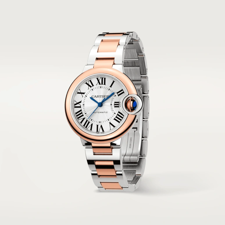 Cartier,Ballon Bleu de Cartier 33mm,33mm,Stainless Steel,Rose Gold,Silver,Automatic,Sapphire,Crystal Glass,Round,W2BB0032