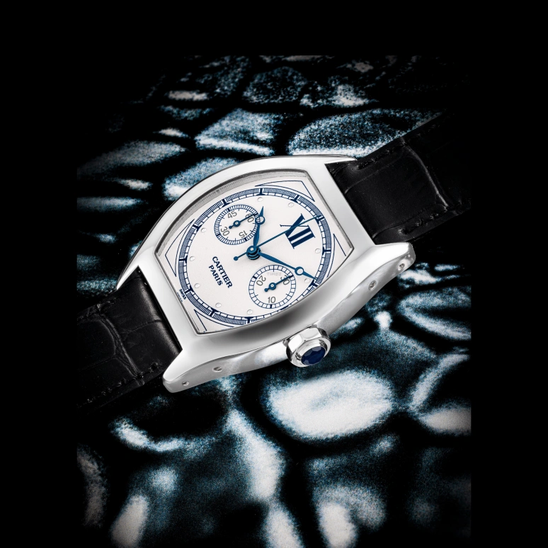 Cartier,Tortue 34x43mm,34x43mm,White Gold,White,Handwound,Chronograph,In-house Caliber,2396