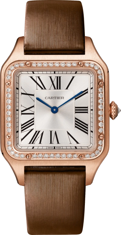 Cartier,Santos de Cartier 43.50x31.40mm,43.50x31.40mm,Rose Gold,Silver,Quartz,Sapphire,Crystal Glass,Square,WJSA0018